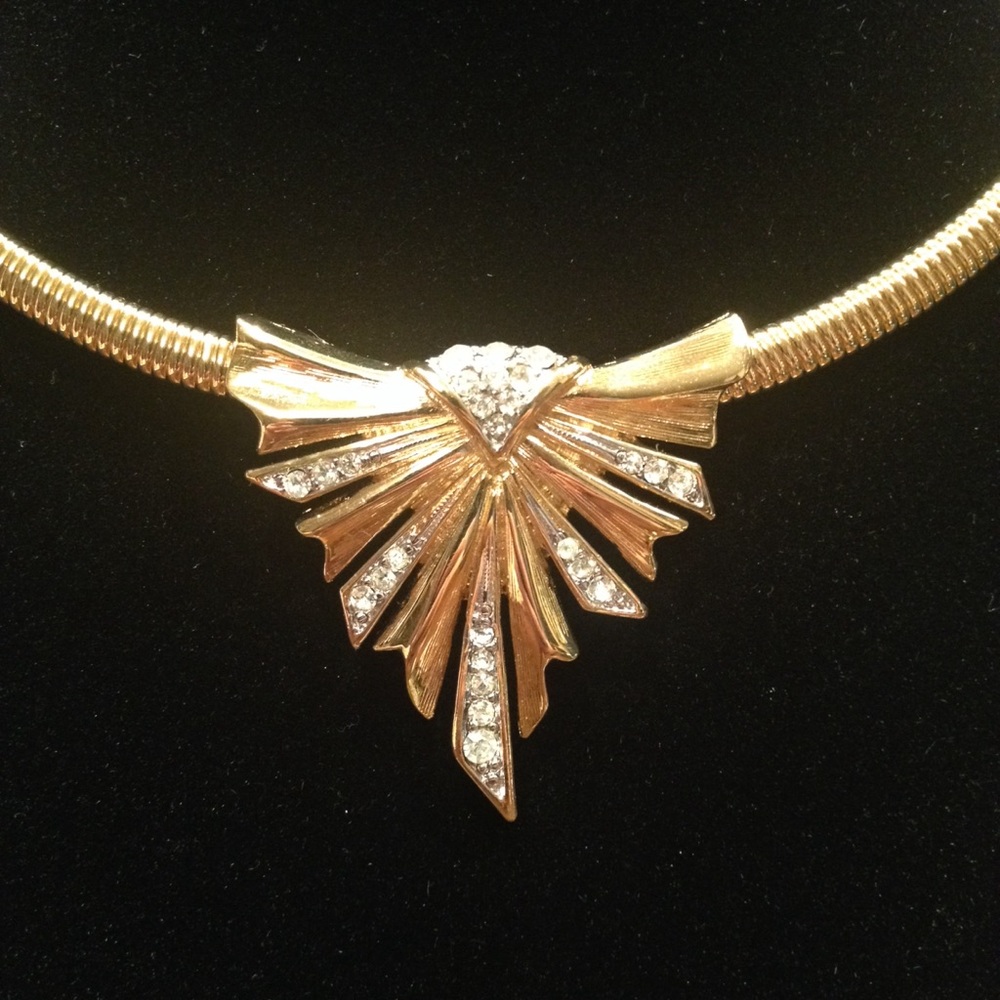 VTG TRIFARI gold & "diamond" choker necklace - Picture 2 of 7
